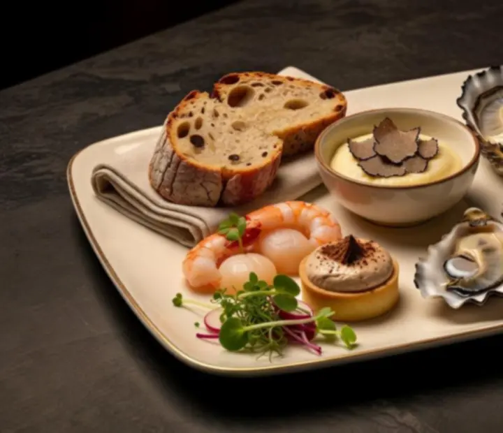 Degustacijska gourmet plata s pažljivo aranžiranim finim jelima u restoranu Croatia Dice.