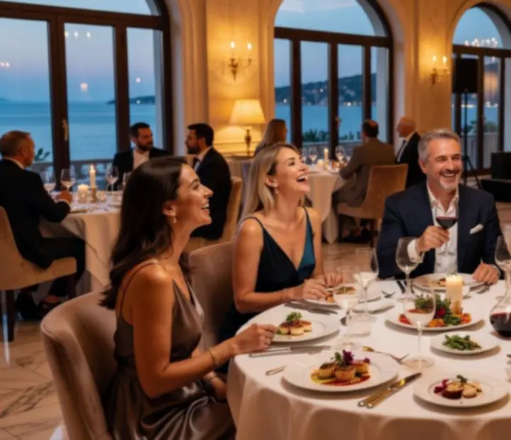 Gosti uživaju u finom objedovanju tijekom prijašnjeg večernjeg eventa u Croatia Dice restoranu